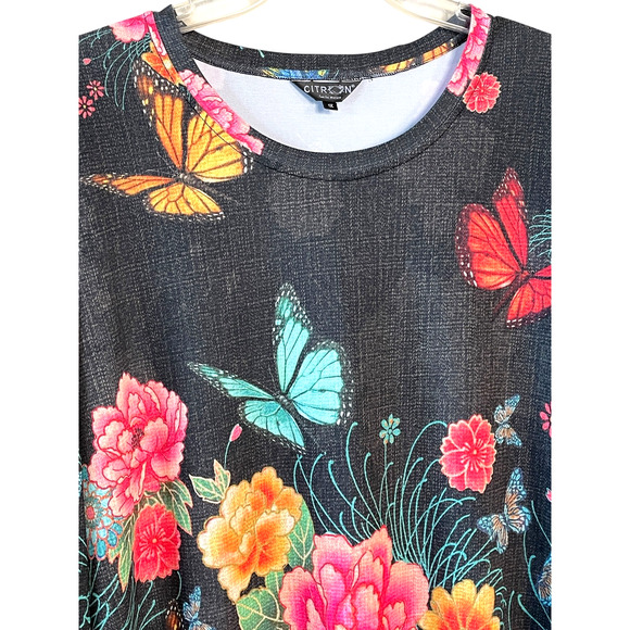 CITRON SANTA MONICA Butterflies In Flight Size 1X Pullover 3/4 Sleeve Tunic Top - Picture 3 of 10